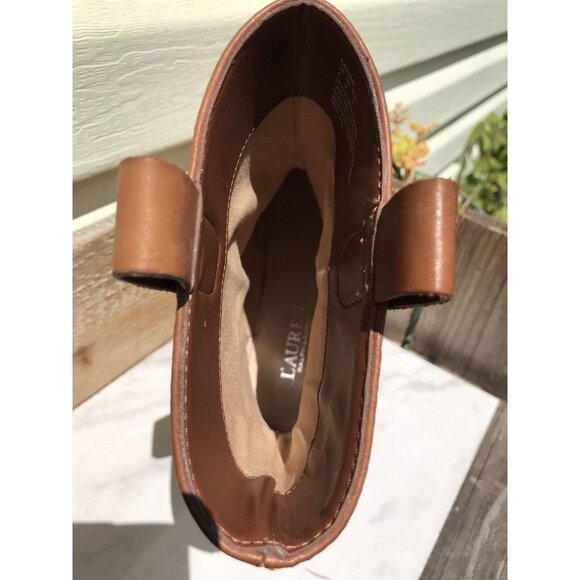 Ralph Lauren Evelynn Brown Short Slip On Logo Leather Boots Women's 8 39 - Picture 11 of 13